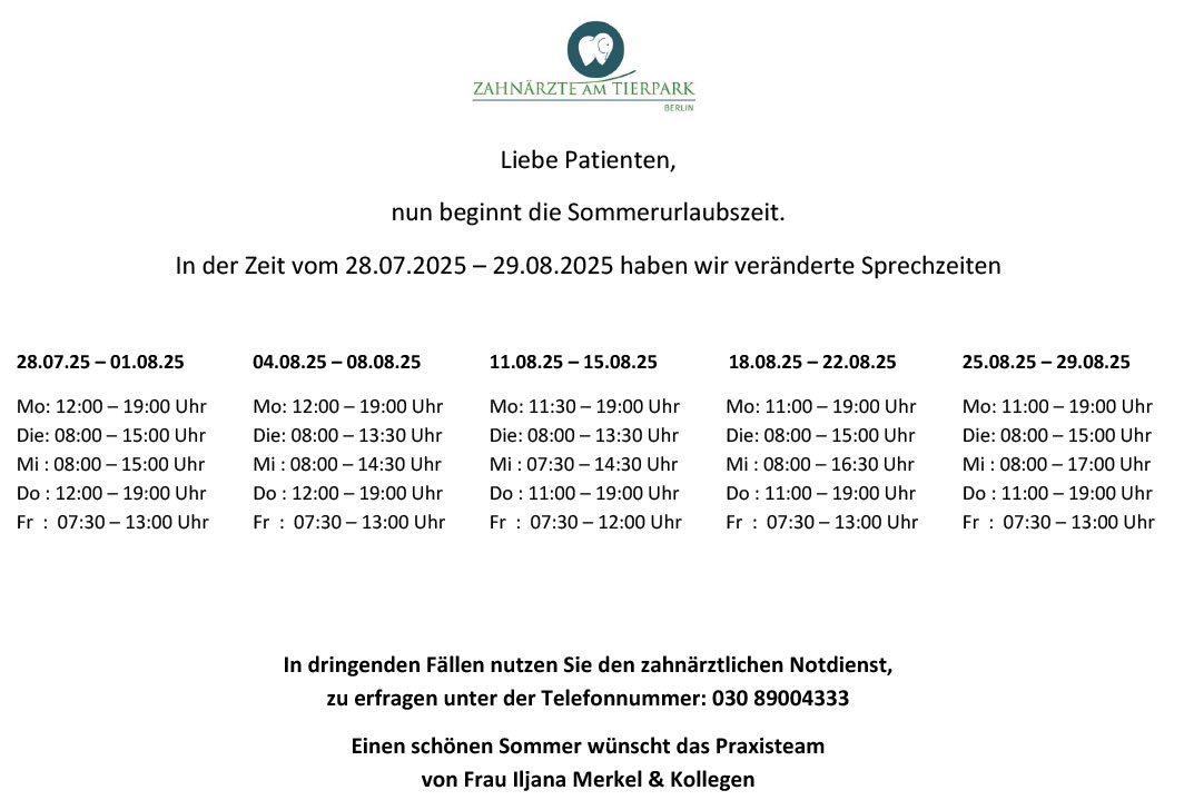 Veränderte Sprechzeiten 